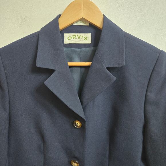 Orvis Womens USA Tailored Classic Old Money Minimalist Navy Wool Blend Blazer 4P - Picture 2 of 11